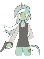 Size: 772x1034 | Tagged: safe, artist:41vocal, lyra heartstrings, semi-anthro, g4, clothes, female, gun, revolver, solo