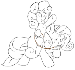 Size: 1215x1132 | Tagged: safe, artist:schizophrenicghost, rarity, sweetie belle, g4, angry, bridle, female, lineart, monochrome, ponies riding ponies, reins, riding, sisters, sweetie belle riding rarity, tack