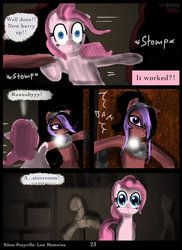 Size: 763x1047 | Tagged: safe, artist:helenasherzblut, pinkie pie, oc, oc:ruby crow, fanfic:silent ponyville, g4, comic, lost memories, mannequin