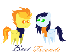 Size: 1600x1200 | Tagged: safe, artist:longct18, soarin', spitfire, g4, alternate hairstyle, clothes, friendshipping, pointy ponies, scarf