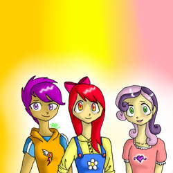 Size: 500x500 | Tagged: safe, artist:kayak94, apple bloom, scootaloo, sweetie belle, human, g4, cutie mark crusaders, humanized, trio