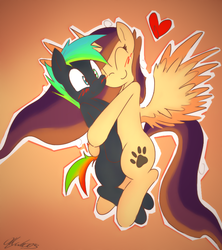 Size: 800x900 | Tagged: safe, artist:ollywiicious, oc, oc only, oc:glitch, oc:lessi, pony, blushing, couple, duo, glessi, heart, hug, shipping