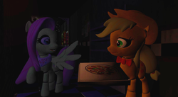 Size: 1018x557 | Tagged: safe, applejack, fluttershy, pony, robot, robot pony, five nights at aj's, g4, 3d, animatronic, applefreddy, applefreddy fazjack's pizzeria, creepy, five nights at freddy's, flutterchica, looking at you