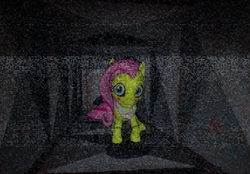 Size: 525x365 | Tagged: safe, fluttershy, pony, robot, robot pony, five nights at aj's, g4, 3d, animatronic, applefreddy fazjack's pizzeria, chica, creepy, crossover, female, five nights at freddy's, flutterchica, looking at you, solo, toy chica