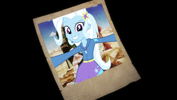 Size: 1280x720 | Tagged: safe, edit, edited screencap, screencap, trixie, equestria girls, g4, my little pony equestria girls: rainbow rocks, jojo's bizarre adventure, photobomb, photobombing trixie, stardust crusaders