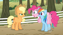 Size: 956x536 | Tagged: safe, screencap, applejack, pinkie pie, rainbow dash, earth pony, pegasus, pony, g4, the super speedy cider squeezy 6000, butt, female, mare, plot, varying degrees of want
