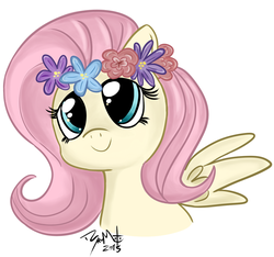 Size: 1024x959 | Tagged: safe, artist:brusuky, fluttershy, g4, cute, female, floral head wreath, flower, solo