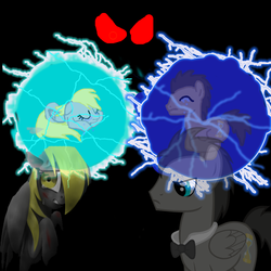 Size: 900x900 | Tagged: safe, artist:candi13, derpy hooves, discord, doctor whooves, time turner, pegasus, pony, ask discorded whooves, g4, discord whooves, discorded, female, male, mare, ms paint, race swap, stallion