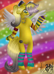Size: 1700x2338 | Tagged: safe, artist:milchwoman, oc, oc:rima, pegasus, anthro, art trade, bow, glasses, leg warmers, necklace, ponified