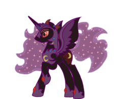 Size: 1528x1194 | Tagged: safe, artist:starryoak, nightmare moon, alicorn, pony, g4, darkhorse knight, ethereal mane, raised hoof, rule 63, simple background, solo, starry mane, transparent background