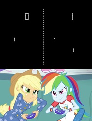 Size: 774x1024 | Tagged: safe, applejack, rainbow dash, equestria girls, g4, applejack and rainbow dash playing, exploitable meme, meme, pong