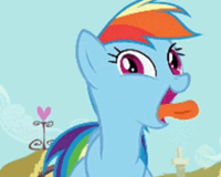 Size: 200x160 | Tagged: safe, screencap, rainbow dash, pegasus, pony, g4, female, gif, mare, non-animated gif, open mouth, outdoors, picture for breezies, silly, solo, tongue out