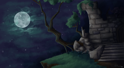 Size: 2000x1106 | Tagged: safe, artist:katisconfused, oc, oc only, castle, castle of the royal pony sisters, moon, night, scenery, solo