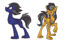 Size: 1357x807 | Tagged: dead source, safe, artist:frankilew, oc, oc only, hybrid, brother and sister, duo, female, interspecies offspring, male, offspring, parent:ahuizotl, parent:daring do, parents:darizotl, raised paw, simple background, white background