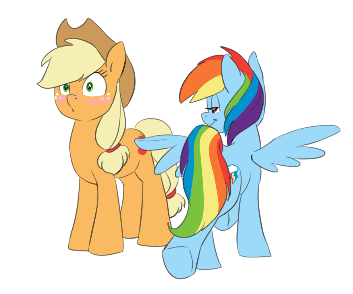 Applejack and Rainbow Dash butt Bump.