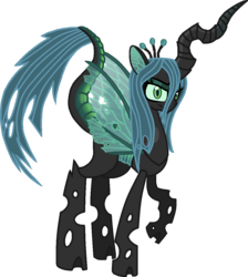 Size: 1041x1164 | Tagged: safe, artist:starryoak, queen chrysalis, changeling, changeling queen, g4, alternate style, female, leonine tail, raised hoof, redesign, simple background, solo, transparent background