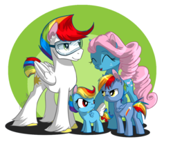 Size: 900x758 | Tagged: safe, artist:ellisarts, bow tie (g1), rainbow blaze, rainbow dash, starshine, g4, colt, family, filly, tail bow