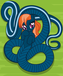 Size: 3675x4447 | Tagged: safe, artist:badumsquish, derpibooru exclusive, oc, oc only, oc:kalianne, lamia, original species, snake, snake pony, g4, absurd resolution, bedroom eyes, female, impossibly long tail, long tail, looking at you, on back, smirk, solo
