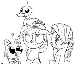 Size: 900x777 | Tagged: safe, artist:daniel-sg, applejack, rarity, winona, duck, g4