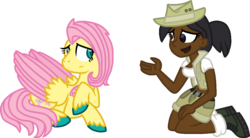 Size: 1116x617 | Tagged: safe, artist:starryoak, fluttershy, human, pegasus, pony, g4, crossover, jasmine, kneeling, simple background, total drama island, transparent background, unshorn fetlocks