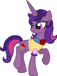 Size: 679x892 | Tagged: safe, artist:starryoak, oc, oc only, oc:princess royal beauty, pony, unicorn, clothes, flower, offspring, parent:princess cadance, parent:shining armor, parents:shiningcadance, rose, simple background, solo, transparent background