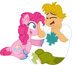 Size: 980x868 | Tagged: safe, artist:starryoak, pinkie pie, earth pony, human, pony, g4, crossover, female, male, mare, owen (total drama), simple background, tickle torture, tickling, total drama island, transparent background, unshorn fetlocks