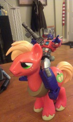 Size: 1150x1920 | Tagged: safe, artist:gideon, big macintosh, earth pony, pony, g4, funko, irl, male, optimus prime, photo, revoltech, stallion, toy