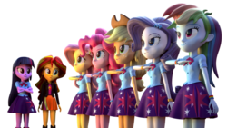 Size: 1024x576 | Tagged: safe, artist:creatorofpony, artist:theponyguy1998, applejack, fluttershy, pinkie pie, rainbow dash, rarity, sunset shimmer, twilight sparkle, equestria girls, g4, 3d, army, clothes swap, humane five, humane six, military, military uniform, salute, simple background, transparent background, twilight sparkle (alicorn)