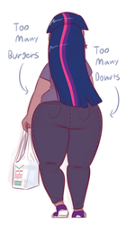 Size: 700x1250 | Tagged: safe, artist:secretgoombaman12345, twilight sparkle, human, g4, ass, butt, chubby, dark skin, fat, female, humanized, krispy kreme, plump, solo, stuffed, the ass was fat, twibutt, twilard sparkle, twilight burgkle