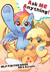 Size: 500x712 | Tagged: safe, artist:akira bano, applejack, rainbow dash, g4, cover, doujin, pixiv