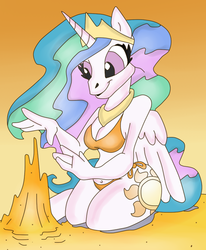 Size: 618x750 | Tagged: safe, artist:krazykari, princess celestia, anthro, g4, belly button, bikini, clothes, female, sandcastle, solo, swimsuit