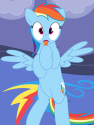 Size: 6000x8000 | Tagged: safe, artist:waveywaves, rainbow dash, pony, g4, absurd resolution, behaving like a cat, caught, female, licking, looking at you, solo, spread wings, surprised, tongue out