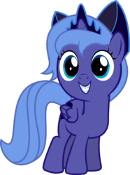 Size: 1118x1500 | Tagged: safe, princess luna, g4, braces, cute, female, filly, grin, hair bow, looking at you, lunabetes, simple background, smiling, solo, squee, transparent background, vector, woona, younger