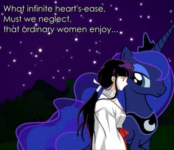 Size: 1269x1094 | Tagged: safe, princess luna, g4, anime, context is for the weak, crossover, friendship, henry v, inuyasha, kikyo, modified quote, photoshop, quote, smiling, william shakespeare