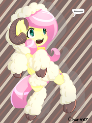 Size: 1280x1707 | Tagged: safe, artist:acharmingpony, fluttershy, pony, sheep, g4, animal costume, bipedal, clothes, costume, female, fluttersheep, ram horns, solo, year of the sheep