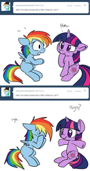 Size: 643x1218 | Tagged: safe, artist:lustrous-dreams, rainbow dash, twilight sparkle, pegasus, pony, unicorn, ask filly twilight, g4, ask, cute, double facehoof, duo, facehoof, female, filly, mare, tumblr, twiabetes, younger