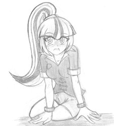 Size: 1024x1136 | Tagged: safe, artist:trainbang, sonata dusk, equestria girls, g4, female, monochrome, solo