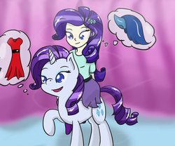 Size: 3000x2500 | Tagged: safe, artist:ytsejam58, rarity, human, equestria girls, g4, clothes, dress, high res, hilarious in hindsight, human ponidox, humans riding ponies, riding, self riding, thought bubble