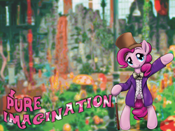 Size: 960x720 | Tagged: safe, artist:diamondskypony, pinkie pie, earth pony, pony, g4, bipedal, clothes, crossover, female, hat, pure imagination, roald dahl, solo, willy wonka, willy wonka and the chocolate factory