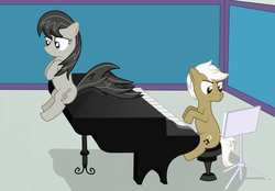 Size: 1617x1128 | Tagged: safe, artist:seb2112, frederic horseshoepin, octavia melody, earth pony, pony, g4, duo, female, male, mare, musical instrument, piano, ship:fredtavia, shipping, stallion, straight, tsuntavia