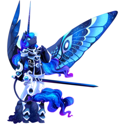 Size: 3200x3250 | Tagged: safe, artist:frogbians, princess luna, alicorn, anthro, unguligrade anthro, g4, armor, clothes, cloven hooves, digital art, female, high res, horn, leonine tail, long horn, mare, simple background, solo, sword, transparent, transparent background, unshorn fetlocks, warrior luna, weapon