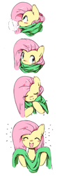 Size: 574x1691 | Tagged: dead source, safe, artist:30clock, fluttershy, g4, blushing, breath, clothes, comic, cute, eyes closed, female, happy, hoof hold, looking at you, open mouth, pov, scarf, shyabetes, smiling, solo