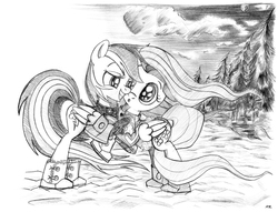 Size: 3282x2502 | Tagged: safe, artist:uminanimu, fluttershy, rainbow dash, g4, grayscale, high res, monochrome