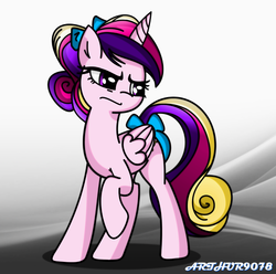 Size: 1089x1080 | Tagged: safe, artist:arthur9078, artist:kp-shadowsquirrel edits, princess cadance, pony, g4, bow, confused, female, hair bow, raised hoof, shadow, solo, tail bow, teen princess cadance, vector