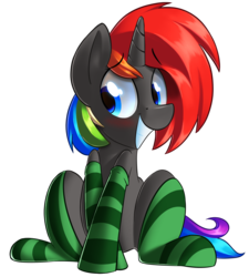 Size: 1488x1653 | Tagged: safe, artist:january3rd, oc, oc only, oc:krylone, pony, unicorn, blushing, clothes, simple background, socks, solo, striped socks, transparent background