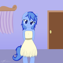 Size: 2048x2048 | Tagged: safe, artist:icy wings, oc, oc only, oc:frost soar, semi-anthro, bedroom eyes, clothes, dress, high res, smiling, solo