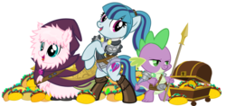 Size: 900x423 | Tagged: safe, artist:pixelkitties, sonata dusk, spike, oc, oc:fluffle puff, equestria girls, g4, armor, chest, equestria girls ponified, ponified, rpg, simple background, sonataco, spear, taco, taco sistas, that girl sure loves tacos, that pony sure does love tacos, that siren sure does love tacos, transparent background, treasure chest, weapon