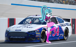Size: 1540x954 | Tagged: safe, sonata dusk, equestria girls, g4, my little pony equestria girls: rainbow rocks, car, david ragan, equestria girls in real life, female, ford, ford fusion, motorsport, nascar, photo, race track, racecar, racing, solo, sonataco, taco bell, that girl sure loves tacos, that siren sure does love tacos, the dazzlings