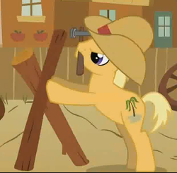 Size: 274x269 | Tagged: safe, screencap, coco crusoe, honeycomb sunrise, earth pony, pony, g4, over a barrel, alternate color palette, background pony, cowboy hat, cropped, hammer, hat, male, mouth hold, solo, stallion