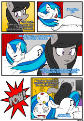 Size: 1215x1742 | Tagged: safe, artist:otakon, dj pon-3, octavia melody, vinyl scratch, comic:octavia, g4, circling stars, comedy, comic, cute, dizzy, female, head lump, humor, lesbian, ship:scratchtavia, shipping, slapstick